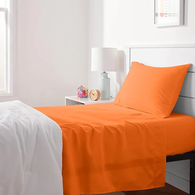 Classic Amazon Basics Kid 39 s Soft Breathable Easy-Wash Microfiber 3-Piece Sheet Set Machine Washable Twin Bright Orange Solid Traditional