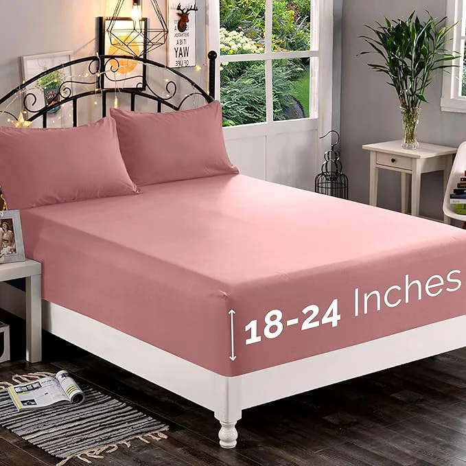 Selected Elegant Comfort 1500 Premium Quality Fitted Sheet Ultra Soft 18-24 Inch Extra Deep Pocket – Single Fitted Sheet for High Mattress – Wrinkle with Smart Storage Pockets Twin Twin XL Dusty Rose Detailed
