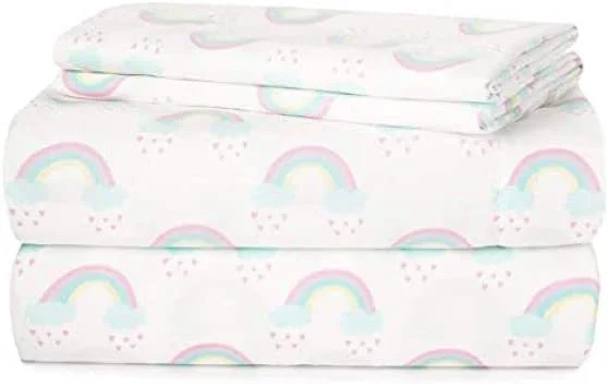 Flexible Heritage Kids 4 Piece Sheet Set Full – Rainbow Print Includes Fitted Sheet Flat Top Sheet amp 2 Pillowcases Soft Kids Bedding Set Top-Quality