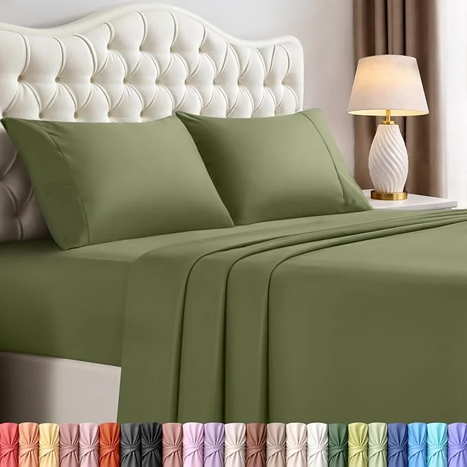 Long-Lasting Utopia Bedding Full Size Sheet Set – 4 Piece Bed Sheets Soft and Breathable Microfiber Includes 1 Fitted Sheet 1 Flat Sheet and 2 Pillowcases – Oeko Tex Olive Minimalist