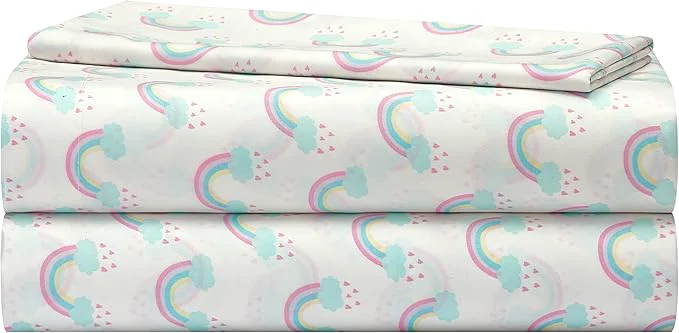 Advanced Heritage Kids 3 Piece Twin Sheet Set – Rainbow Print – Includes Flat Sheet Fitted Sheet amp Pillowcase – Soft Microfiber Bedding for Girls – Fits Standard Twin Bed Top-Quality