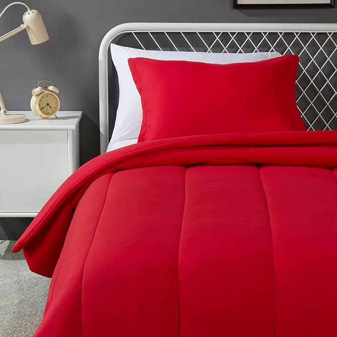 Innovative Amazon Basics 2-Piece Microfiber Kid 39 s Comforter and Pillow Sham Set All Seasons Twin Red Solid Prestigious