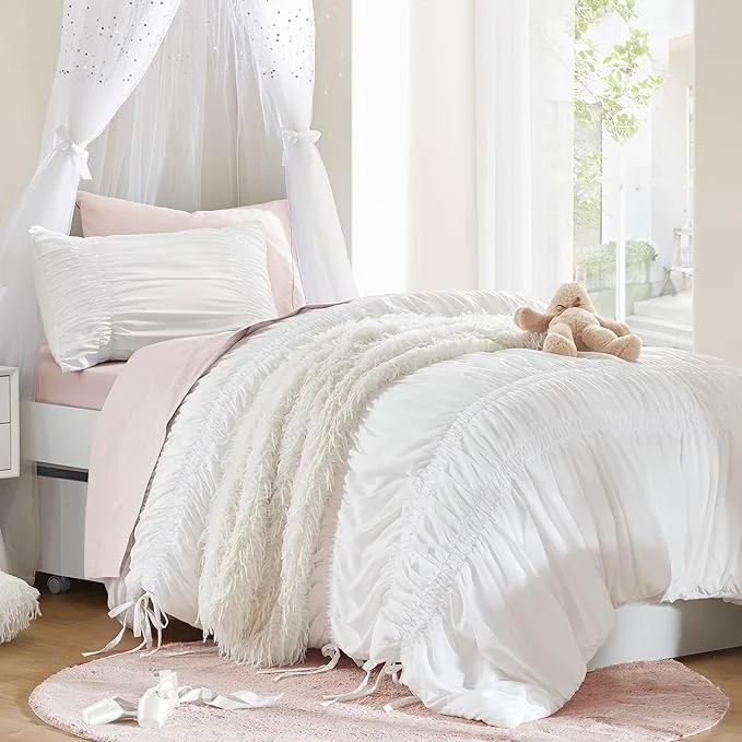Dependable Intelligent Design Twin Comforter Set Ruched Shabby Chic Comforters for Twin Size Bed All Season Lightweight Comforter Twin French Country Bedding Set Sham Ella Twin Twin XL White 2 Piece Functional