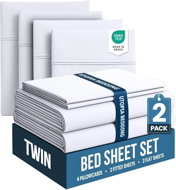 Elite Utopia Bedding Twin Bed Sheets Set – Pack of 2 Sheet Sets – for Spa Hotel amp Guest Bedroom – Brushed Microfiber – Shrinkage and Fade Resistant – Easy Care White Easy-to-Use