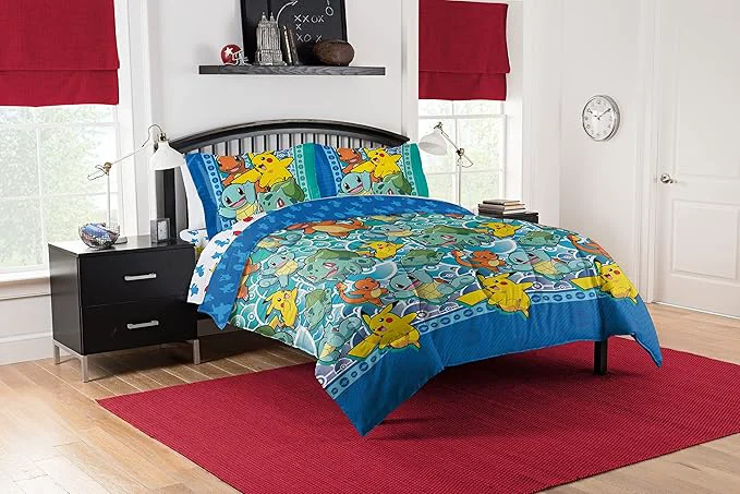 Breathable Northwest Pokemon Full Sized Bed in a Bag Set Anime Bedding Boys Girls Blankets First Starters Secure