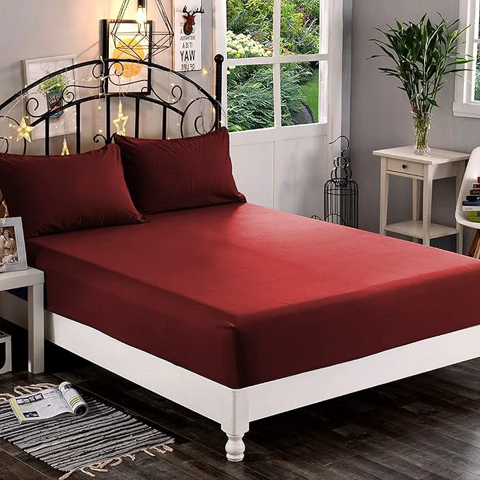 Functional Elegant Comfort 1500 Premium Hotel Quality 1-Piece Fitted Sheet Softest Quality Microfiber – Deep Pocket up to 16 inch Wrinkle and Fade Resistant Full Burgundy Modern