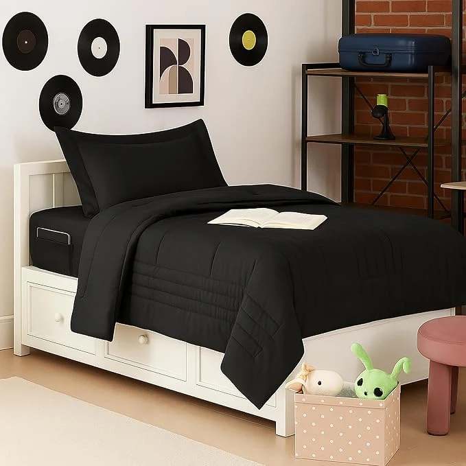 Solid Dorm Room Essentials Twin XL Comforter Set Bedding – College-Ready Bundle with Comforter Mattress Protector amp Sheets with Pockets on the Side amp Built-in Corner Strap – Media Pocket for Device High-Quality