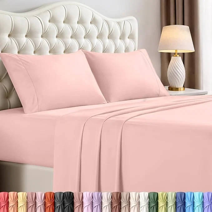 High-Performance Utopia Bedding Queen Size Sheet Set – 4 Piece Bed Sheets Soft and Breathable Microfiber Includes 1 Fitted Sheet 1 Flat Sheet and 2 Pillowcases – Oeko Tex Tea Pink Green