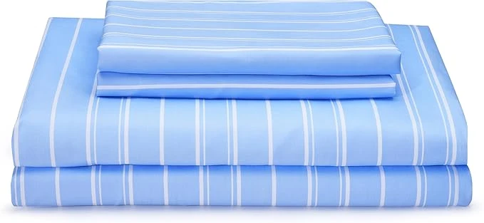 Premium Full Size Sheets Blue White Stripe 4 Piece Breathable amp Cooling Bed Sheet Set – Hotel Luxury Bedding for Women Men Kids Teens Boys amp Girls – Deep Pockets Soft Wrinkle – Blue Stripes Top-Quality