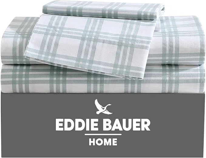 Powerful Eddie Bauer – Full Sheets Cotton Percale Bedding Set Crisp amp Cool Home Decor Light Green Plaid Full Convenient
