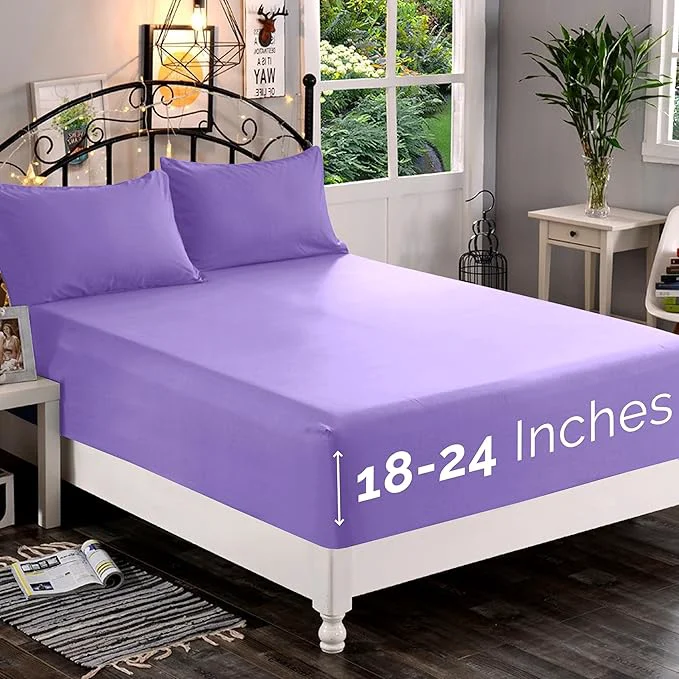 Verified Elegant Comfort 1500 Premium Quality Fitted Sheet Ultra Soft 18-24 Inch Extra Deep Pocket – Single Fitted Sheet for High Mattress – Wrinkle with Smart Storage Pockets King Lavender Crafted