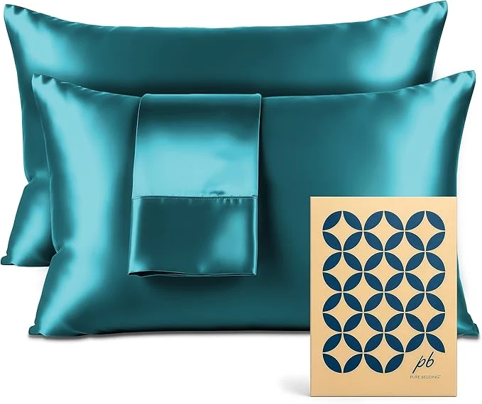 Crafted Pure Bedding Satin Pillowcase 2 Pack – King Size 20 quot x40 quot Teal – Silky Pillow Cases for Hair and Skin – Satin Pillow Covers with Envelope Closure – Extra Soft Premium Microfiber