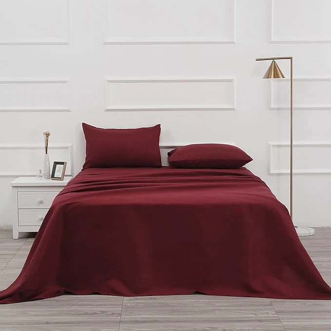 Efficient 4 Piece Bed Sheet Set – 1 Flat Sheet 1 Fitted Sheet and 2 Pillow Cases Brushed Microfiber Luxury Bedding with Deep Pockets Full Burgundy Convenient