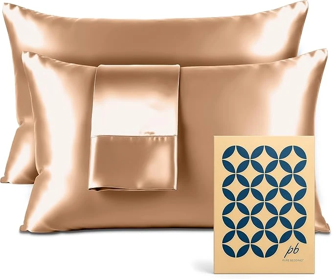 Secure Pure Bedding Satin Pillowcase 2 Pack – Queen Size 20 quot x30 quot Rose Gold – Silky Pillow Cases for Hair and Skin – Satin Pillow Covers with Envelope Closure – Extra Soft Premium Microfiber Breathable