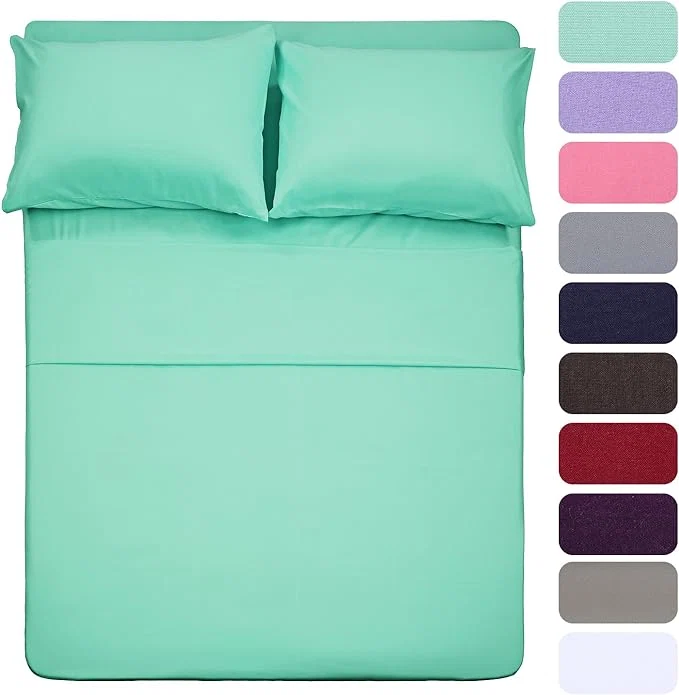 Reliable 4 Piece Bed Sheet Set Full Mint 1 Flat Sheet 1 Fitted Sheet and 2 Pillow Cases Brushed Microfiber Luxury Bedding with Deep Pockets Smooth