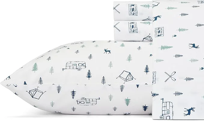 Pure Eddie Bauer – Queen Sheets Cotton Percale Bedding Set Crisp amp Cool Home Decor Campout Dark Blue Queen Functional
