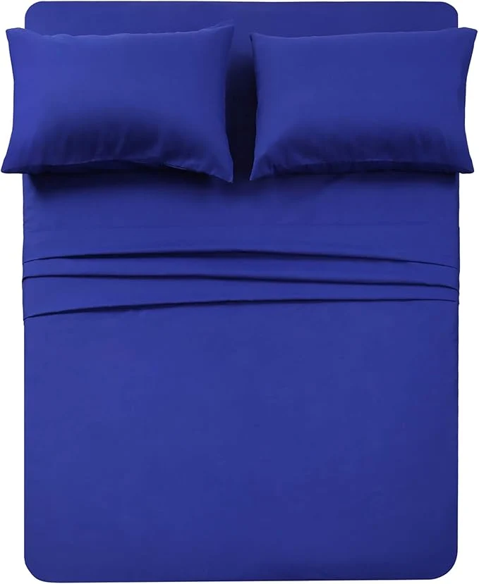 Smooth 4 Piece Bed Sheet Set Queen Royal Blue 1 Flat Sheet 1 Fitted Sheet and 2 Pillow Cases Brushed Microfiber Luxury Bedding with Deep Pockets Outstanding
