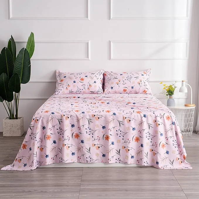 Trusted Season Pink Botanical Full Sheets Pink Flower Microfiber Bedding Decor – Breathable amp Durable Full Bed Sheet Sets – Fits Up to 16 Inches Deep Pocket 4 Piece Environmentally Friendly