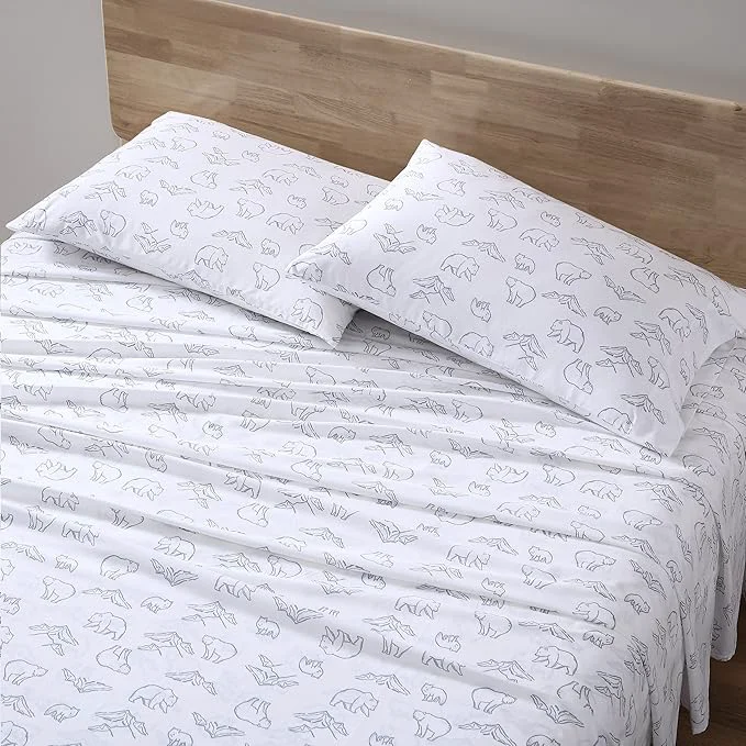 Certified Eddie Bauer – Full Sheets Cotton Percale Bedding Set Crisp amp Cool Home Decor Dorm Room Essentials Smokey Bear Camp Grey Full First-Class