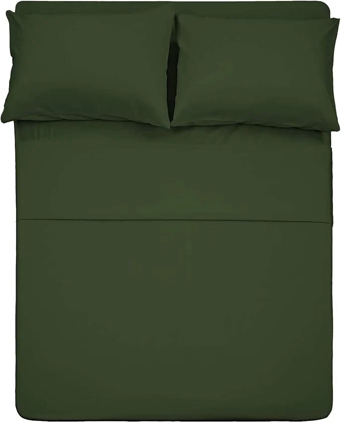 Season 4 Piece Bed Sheet Set Queen Size Olive Green 1 Flat Sheet 1 Fitted Sheet and 2 Pillow Cases Brushed Microfiber 1800 Luxury Bedding Deep Pockets Extra Soft amp Fade Resistant Long-Lasting