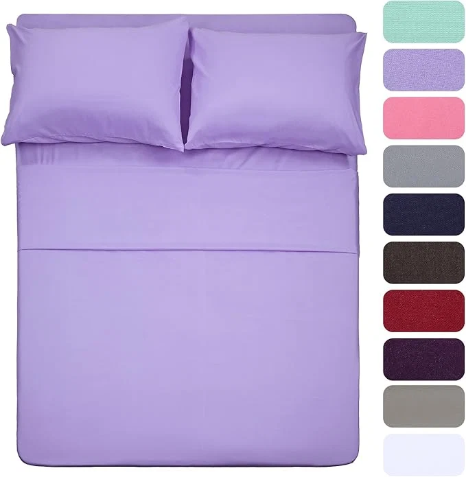 Detailed 4 Piece Bed Sheet Set Full Lavender 1 Flat Sheet 1 Fitted Sheet and 2 Pillow Cases Brushed Microfiber Luxury Bedding with Deep Pockets Artisan