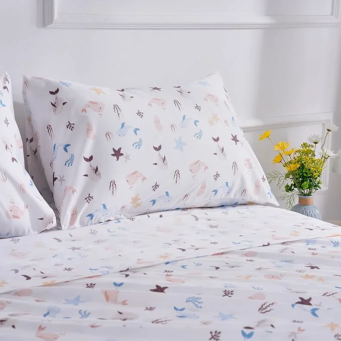Optimized Sea Animal Twin Sheets Fish Whale Underwater World Cute Cozy Fun Twin Bed Sheet Set for Kids Girls Boys Children – Kids Bed Sheet Collection – Deep Pocket Wrinkle and Soft Bedding – 3PC Selected