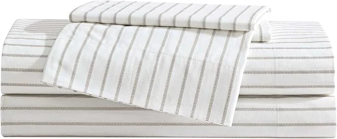 Fashionable Eddie Bauer – Queen Sheet Set Cotton Percale Bedding Set Super Soft and Bedding Set Oeko-Tex Essential Stripe Beige Queen High-End