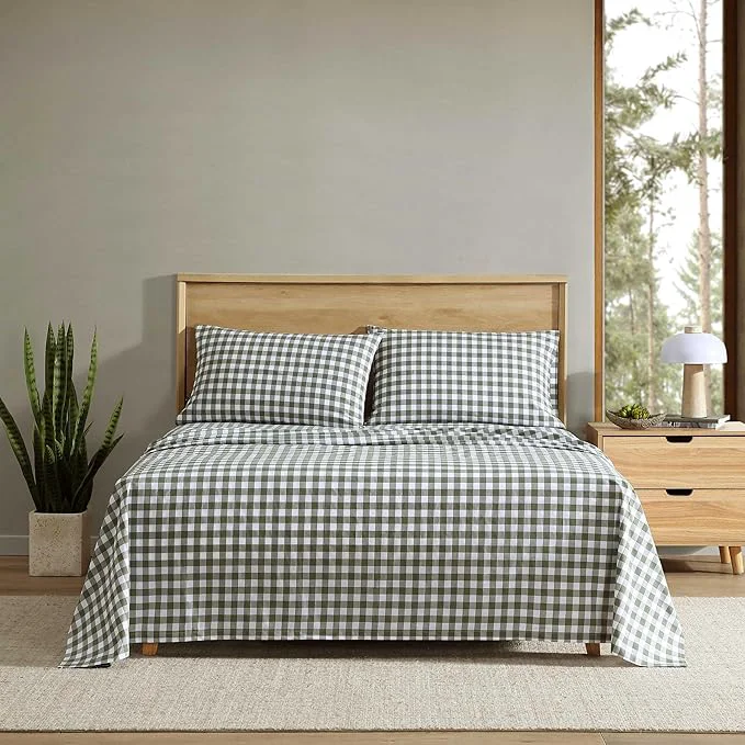 Practical Eddie Bauer – Queen Sheet Set Crisp amp Cooling Sheets w a Naturally Smooth Cotton Percale Lightweight Feel – Matching Pillowcases amp Deep Pocket Fitted Sheet Preston Check Green Pure