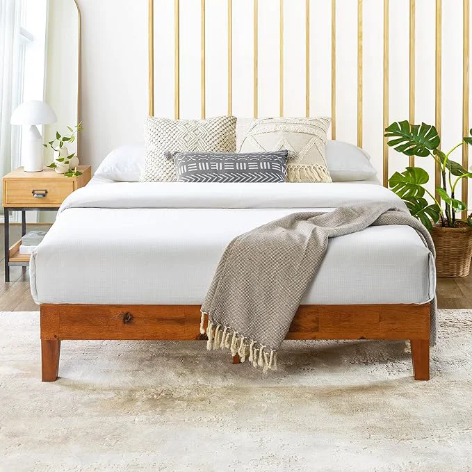 Fine Mellow Naturalista Grand – 12 Inch Solid Wood Platform Bed with Wooden Slats – No Box Spring Needed – Queen Cherry Functional