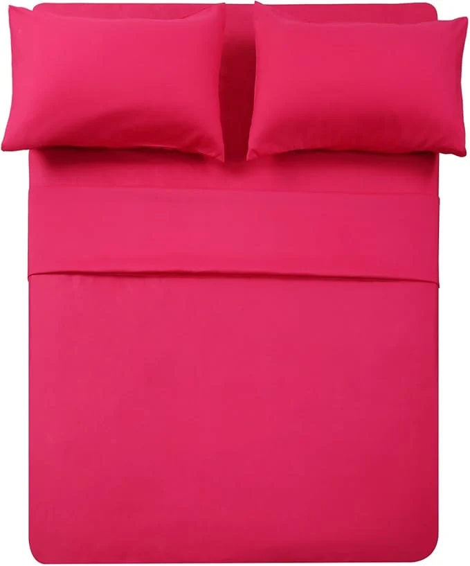 Fine Twin XL Sheets Set 4 Piece Cooling Bed Sheets- Hotel Luxury 1800 Bedding Sheets amp Pillowcases – 1 Flat Sheet 1 Fitted Sheet and 2 Pillow Cases – Extra Soft Deep Pocket up to 16 quot Hot Pink Versatile