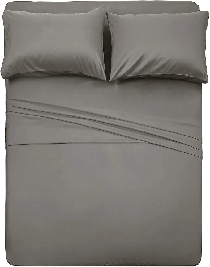 Genuine 4 Piece Bed Sheet Set -1 Flat Sheet 1 Fitted Sheet and 2 Pillow Cases Brushed Microfiber Luxury Bedding with Deep Pockets Full Gray Reusable