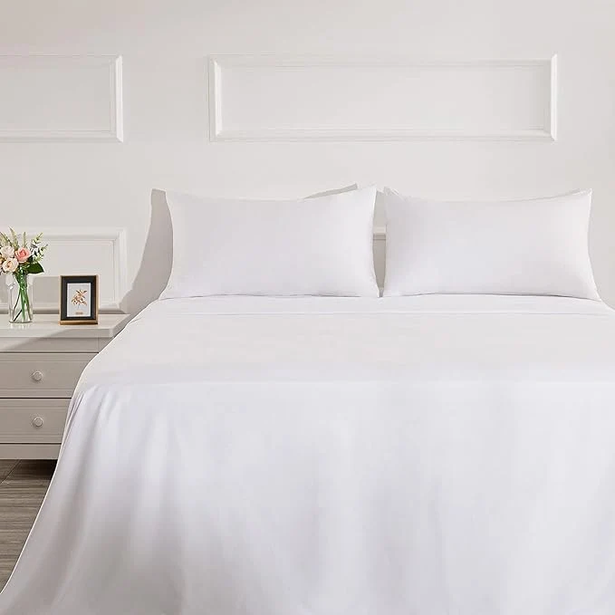 User-Friendly 4 Piece Bed Sheet Set Queen White 1 Flat Sheet 1 Fitted Sheet and 2 Pillow Cases Brushed Microfiber Luxury Bedding with Deep Pockets Versatile