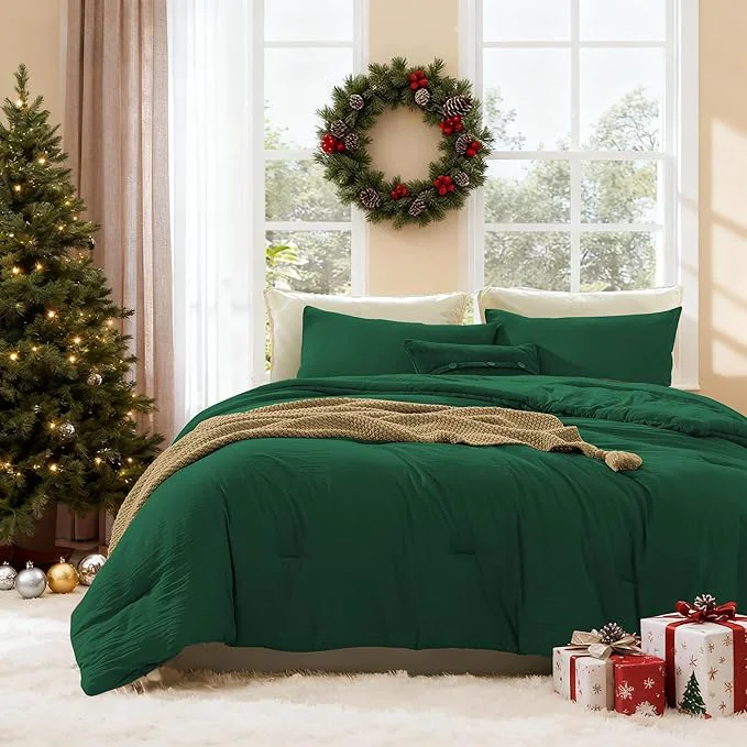 Outstanding WRENSONGE Full Size Comforter Sets – 3 Pieces Emerald Green Comforter Prewashed Soft Lightweight for All Seasons Fluffy Down Comforter Full Size with 2 Pillow Shams Healthy