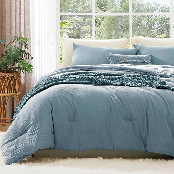 Trusted WRENSONGE Queen Comforter Set – 3 Pieces Prewashed Dusty Blue Comforter Soft Lightweight for All Seasons Down Comforters Queen Size with 2 Pillow Shams Carefully Designed