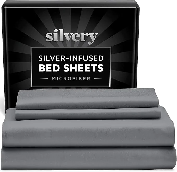 Official Silvery Silver Infused Bed Sheets Set – Ultra-Soft Temperature-Regulating Fabric with Self-Cleaning Technology™ That Stays Fresh 3X Longer for Hygienic Sleep Unique