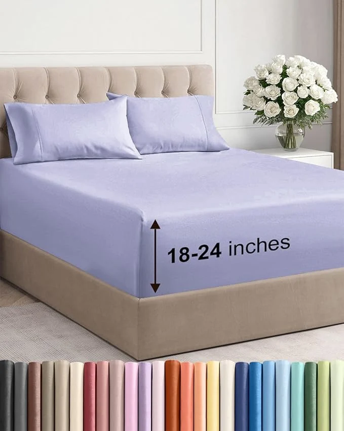Outstanding Extra Deep Twin Sheet Set – 4 Piece Breathable and Cooling Sheets – Hotel Luxury Bedding for Women Men Kids amp Teens – Easy amp Secure Fit – Soft Wrinkle and Comfy – Extra Deep Pockets – Lavender Selected