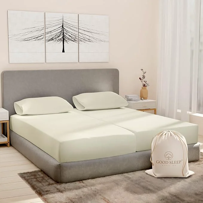 Authentic Good Sleep Bedding Split King Sheets Sets for Adjustable Bed Cotton Luxury Sheets Egyptian Cotton 5 Piece Cotton Split King Sheet Set Sateen Sheets 2 Fitted – 16 quot Deep Pocket Ivory Artisan