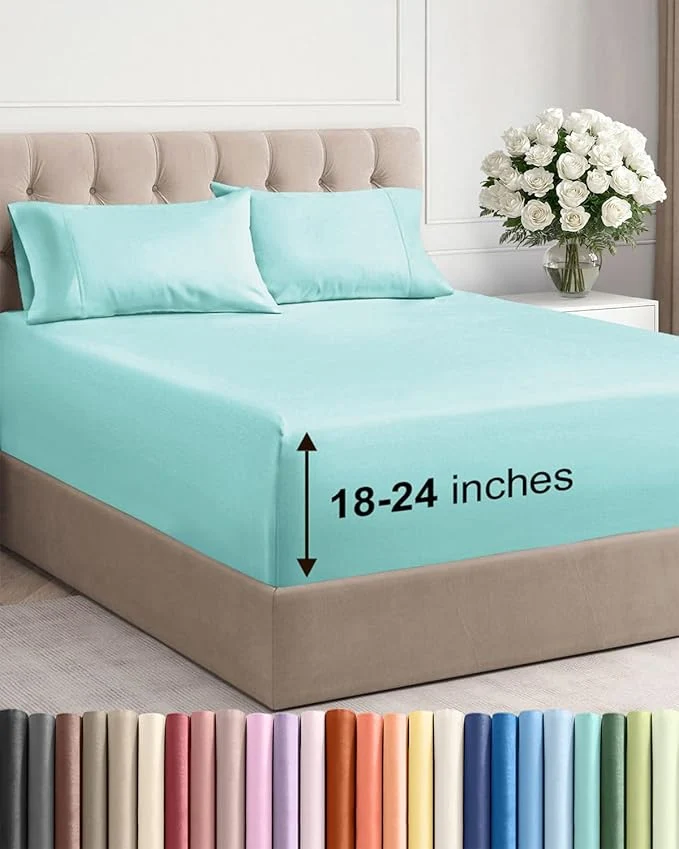 Casual Extra Deep Twin XL Sheet Set – 4 Piece Breathable and Cooling Sheets – Hotel Luxury Bedding for Women Men Kids amp Teens – Easy Secure Fit – Soft Wrinkle amp Comfy – Extra Deep Pockets – Spa Blue Excellent