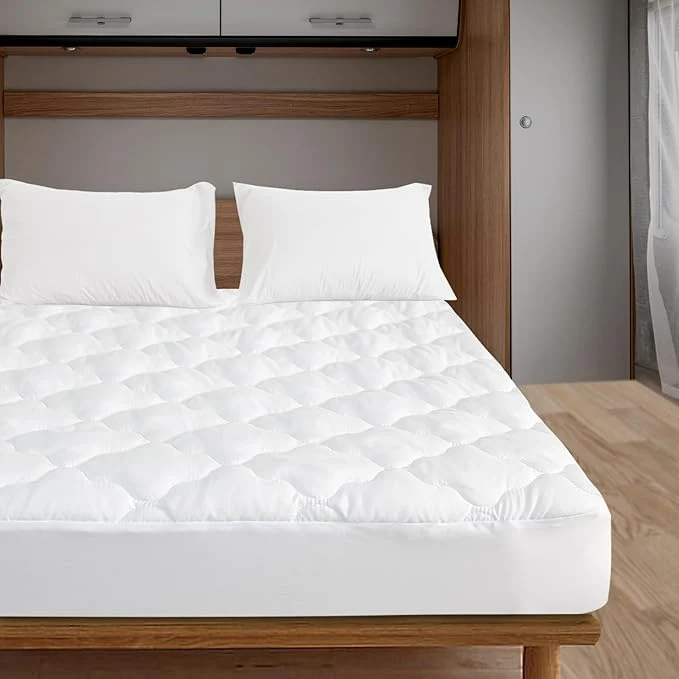 Refined RV Short Queen Mattress Protector Pad Waterproof Quilted 60 quot X 75 quot Soft amp Cooling Short Queen Mattresses Cover Fitted for RV Trailer amp Camper with Deep Pocket to 14 quot White Selected