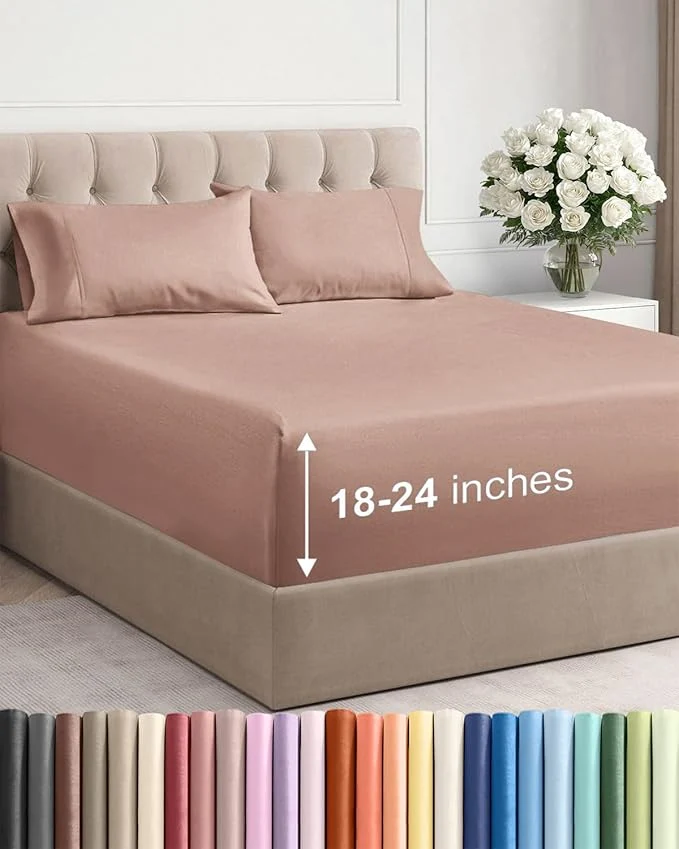 Pure Extra Deep Twin Sheet Set – 4 Piece Breathable and Cooling Sheets – Hotel Luxury Bedding for Women Men Kids amp Teens – Easy amp Secure Fit – Soft Wrinkle and Comfy – Extra Deep Pockets – Mauve Easy-to-Use