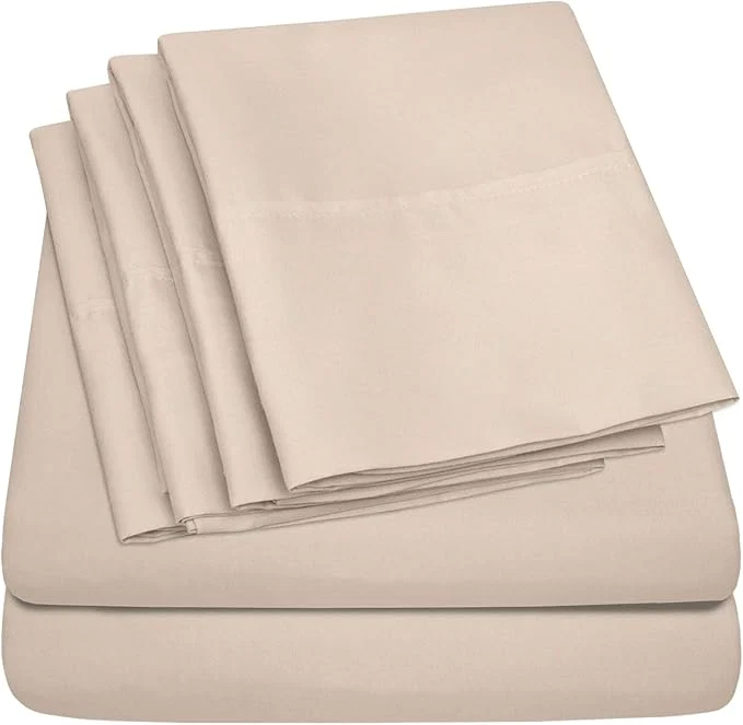 Eco-Friendly King Size Bed Sheets – 6 Piece 1500 Supreme Collection Fine Brushed Microfiber Deep Pocket King Sheet Set Bedding – 2 Extra Pillow Cases Great Value King Beige Genuine
