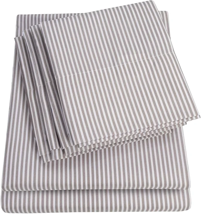User-Friendly Full Size Bed Sheets – 6 Piece 1500 Supreme Collection Fine Brushed Microfiber Deep Pocket Full Sheet Set Bedding – 2 Extra Pillow Cases Great Value Full Classic Stripe Gray Versatile
