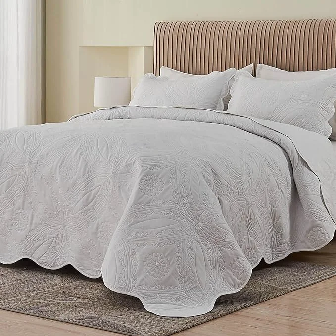 Premium Kingnex Extra Wide Oversized King Bedspreads 128×120 for Tall King or Cal King Bed Ultrasonic Quilted Coverlet Set 3 Piece Include 1 Quilt 2 Pillowcases White Next-Generation