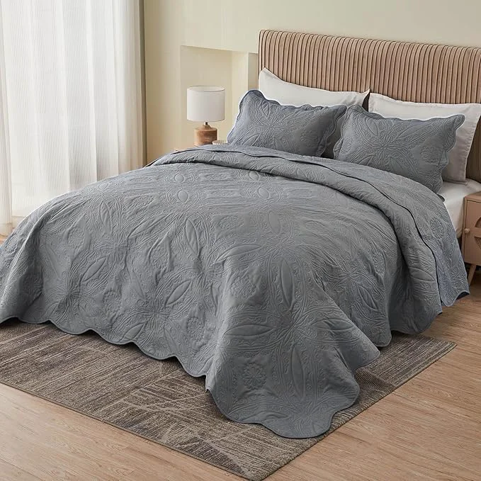 Innovative Oversized Cal King Bedspreads 120×120 for Extra Tall Split California King Bed Lightweight Quilted Coverlet Set 3 Pieces 1 Quilt 2 Pillow Shams Grey Green