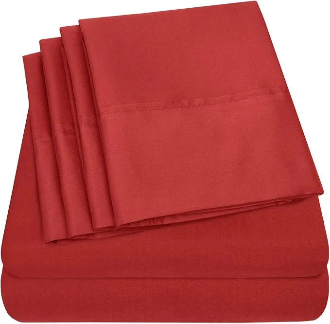 Versatile Sweet Home Collection 6 Piece 1500 Supreme Collection Brushed Microfiber Deep Pocket Sheet Set-2 Extra Pillow Cases Great Value Split King Samba Red Superior