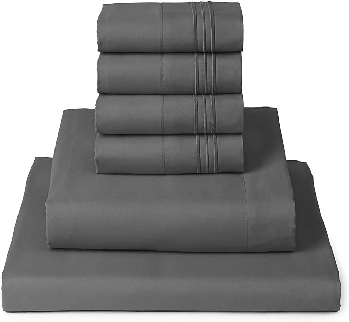 Consistent Mellanni King Sheet Set – 6-Piece Iconic Collection Bedding Including 4 Pillowcases 16-Inch Deep Pocket Easy Care Extra Soft Cooling Sheets Brushed Microfiber – Gray Casual