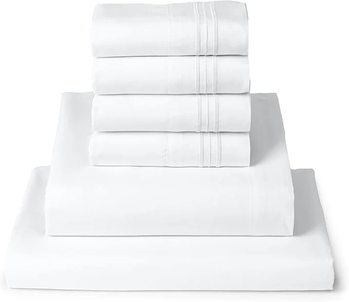 Smart Mellanni King Sheet Set – 6-Piece Iconic Collection Bedding Including 4 Pillowcases 16-Inch Deep Pocket Easy Care Extra Soft Cooling Sheets Brushed Microfiber – White Elegant