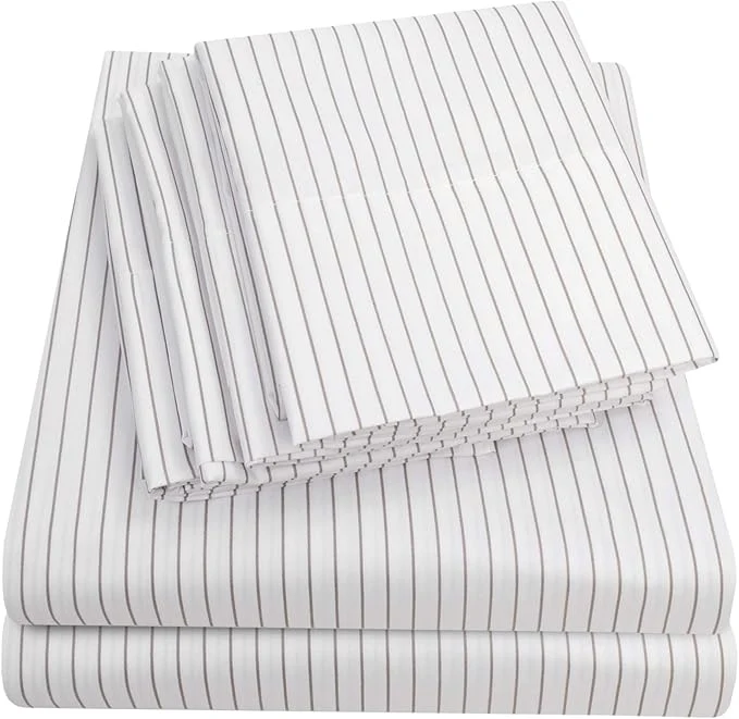 Fast Queen Sheets Pinstripe White – 6 Piece 1500 Supreme Collection Fine Brushed Microfiber Deep Pocket Queen Sheet Set Bedding – 2 Extra Pillow Cases Great Value Queen Pinstripe White High-End