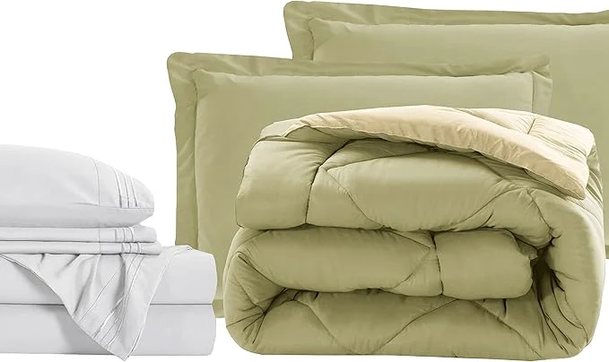 High-Performance Elegant Comfort 7-Piece Bed-in-a-Bag Comforter amp Sheet Set – Luxury 1500 Thread Count 7-Piece RV SHORT Size Cozy Bed Sheets and Comforter Set Wrinkle and Stain Resistant Sage Cream Trendy