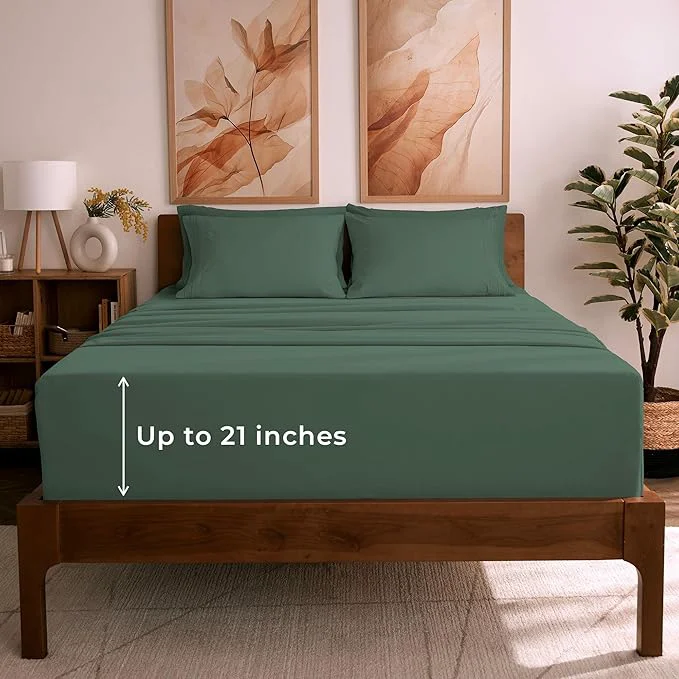 Advanced Mellanni California King Sheet Set – 6-Piece Iconic Collection Bedding Including 4 Pillowcases 21-Inch Extra Deep Pocket Easy Care Ultra Soft Cooling Sheets Brushed Microfiber – Emerald Green Consistent